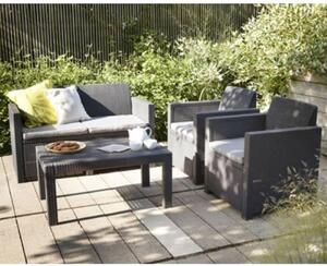 Set da Giardino Divano 2 Poltrone e Tavolino in Resina Polirattan