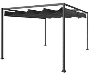 Pergola da Esterno 3x2,1 m con Tettuccio Retrattile in Metallo e Poliestere Nero