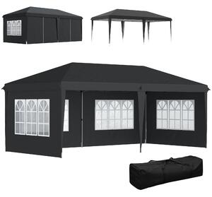 Outsunny Gazebo ca. 3x6 m Impermeabile Pop-up Gazebo Pieghevole con 4 Pareti, Finestre Protezione UV Sacca per il Trasporto Nero | Aosom Italy