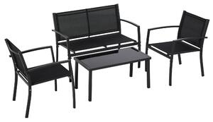 Set Salotto da Giardino Divano 2 Poltrone e Tavolino in Metallo e Tessuto Nero