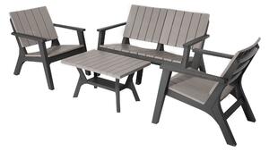 Set Salotto da Giardino Divano 2 Poltrone e Tavolino in Polipropilene Grigio