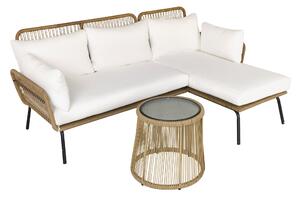 Set Salotto da Giardino Divano Angolare e Tavolino in Rattan Beige e Caffè