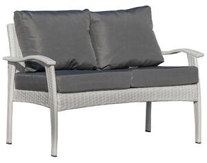 Divano 2 Posti da Giardino 120x63x77 cm in Rattan con Cuscini Bianco e Grigio