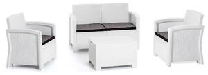Set Salotto da Giardino Divano 2 Poltrone e Tavolino in Polipropilene Effetto Rattan New York Bianco