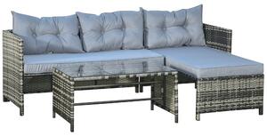 Set Salotto da Giardino Divano con Penisola e Tavolino in Rattan Grigio
