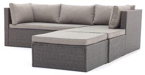 Set Salotto da Giardino Divano con Chaise Loungue e Pouf in Polyrattan Grigio