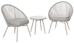 Set Salotto da Giardino 2 Poltrone e Tavolino in Rattan Bianco Crema