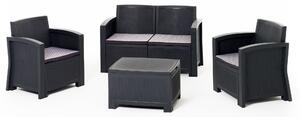Set Salotto da Giardino Divano 2 Poltrone e Tavolino in Polipropilene Effetto Rattan New York Antracite