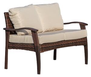 Divano 2 Posti da Giardino 120x63x77 cm in Rattan con Cuscini Marrone e Cachi