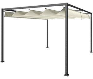 Pergola da Esterno 4x3 m con Tettuccio Retrattile in Metallo e Poliestere Crema