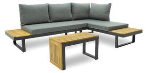Set Salotto da Giardino Divano Modulare e Tavolino in Alluminio e Legno Dafne Antracite