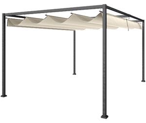 Outsunny Pergola Gazebo da Esterno 3x2 m con Tettuccio Retrattile in Metallo e Poliestere, Crema e Grigio | Aosom Italy