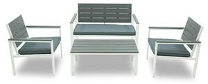 Set Salotto da Giardino Divano 2 Poltrone e Tavolino in Acciaio Mizar Bianco e Grigio