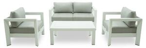 Set Salotto da Giardino Divano 2 Poltrone e Tavolino in Alluminio Estia Bianco