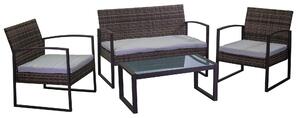 Set Salotto da Giardino Divano 2 Poltrone e Tavolino in Polyrattan Oregon Marrone