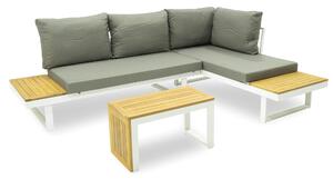 Set Salotto da Giardino Divano Modulare e Tavolino in Alluminio e Legno Dafne Bianco