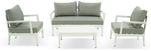 Set Salotto da Giardino Divano 2 Poltrone e Tavolino in Alluminio Estia Bianco