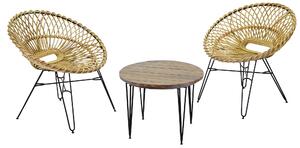 Set Salotto da Giardino 2 Poltrone e Tavolino in Rattan Luna Naturale