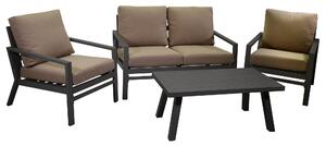 Set Salotto da Giardino Divano 2 Poltrone e Tavolino in Alluminio Cleveland Antracite e Marrone