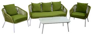 Set Salotto da Giardino Divano 2 Poltrone e Tavolino in Corda Visalia Verde