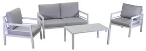 Set Salotto da Giardino Divano 2 Poltrone e Tavolino in Alluminio New Irvine Bianco