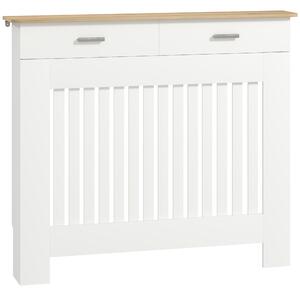 HOMCOM Copritermosifone a Doghe Antiribaltamento con Cassetto Portaoggetti, in Legno, 112x19x97 cm, Bianco