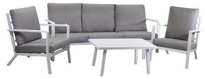 Set Salotto da Giardino Divano 2 Poltrone e Tavolino in Alluminio Boston Bianco