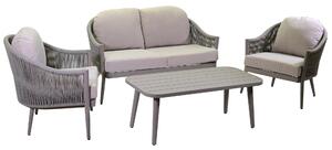 Set Salotto da Giardino Divano 2 Poltrone e Tavolino in Corda Renton Grigio