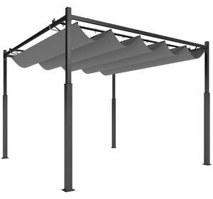 Outsunny Pergola da Giardino 3x3 m con Tetto Retrattile e Accessorio Magnetico Protezione UV30+ Colonne Metalliche e Ganci Grigio | Aosom Italy