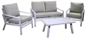 Set Salotto da Giardino Divano 2 Poltrone e Tavolino in Alluminio Cleveland Bianco e Grigio