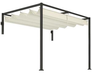 Outsunny Pergola Gazebo 3x2 m con Tettuccio Retrattile e Fori di Drenaggio in Acciaio e Poliestere, Crema | Aosom Italy