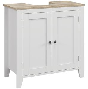 Kleankin Mobile Sottolavabo Bagno a U con Ripiano Regolabile Interno, in MDF, 60x30x60 cm, Bianco e color Legno|Aosom