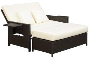 Divano da Giardino con Panca Poggiapiedi 130x72x96 cm in Rattan Marrone