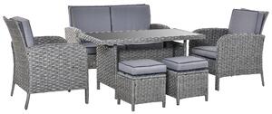 Set da Giardino Divano 2 Poltrone 2 Sgabelli e Tavolo in Rattan Grigio