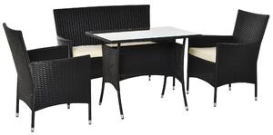 Set da Giardino Divano 2 Poltrone e Tavolo in Rattan Nero
