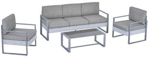 Set da Giardino Divano 2 Poltrone e Tavolino in Alluminio Grigio