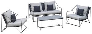 Set Salotto da Giardino Divano 2 Poltrone e Tavolino in Metallo e Textilene Grigio