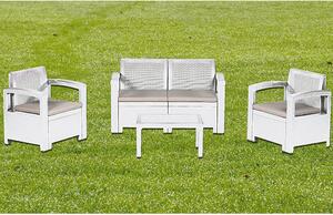 Salotto Set Divano con Poltrone e Tavolino in Resina Antiurto per Arredo Giardino Colore Bianco
