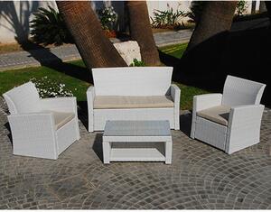 Set Salottino Polyrattan Bianco Divano Poltrone Tavolino per Arredo Giardino