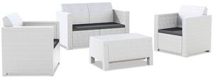 Salotto Set Divano con Poltrone e Tavolino in Resina Antiurto per Arredo Giardino Colore Bianco