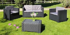 Set da Giardino Divano 2 Poltrone e Tavolino in Resina Bauer Antracite