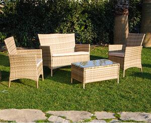 Set Salottino Polyrattan Naturale Divano Poltrone Tavolino per Arredo Giardino
