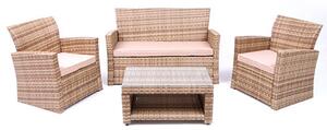 Set Salottino Polyrattan Naturale Divano Poltrone Tavolino per Arredo Giardino
