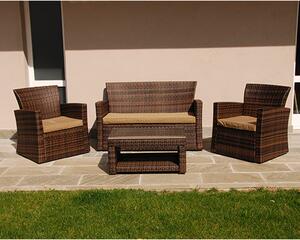 Set Salottino Polyrattan Marrone Divano Poltrone Tavolino per Arredo Giardino