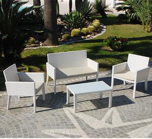 Set Salottino Polyrattan Bianco Divano Poltrone Tavolino per Arredo Giardino
