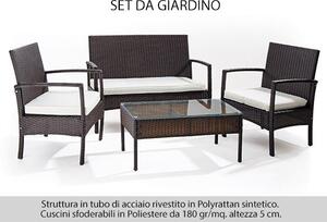 Set Salottino da Giardino in Polyrattan Marrone con Divano Poltrone Tavolino Bertozzi