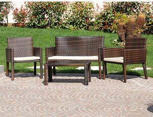 Set Salottino Polyrattan Marrone Divano Poltrone Tavolino per Arredo Giardino
