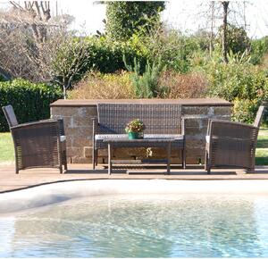 Set Salottino Polyrattan Color Caffe' Divano Poltrone Tavolino per Arredo Giardino Terrazzo