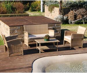 Set Salottino Polyrattan Color Naturale Divano Poltrone Tavolino per Arredo Giardino Terrazzo