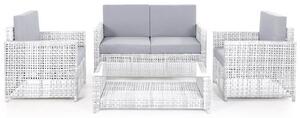 Set Salotto da Giardino Divano Tavolo 2 Poltrone in Polyrattan Bianco Bertozzi Dafne